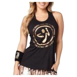 Zumba Wear For Zumba Lovers Raceback Loose Tank Top Bold Black Size XS Fitness